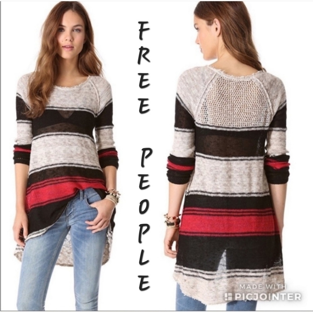 Free People Black and Red Striped Sweater Size XS